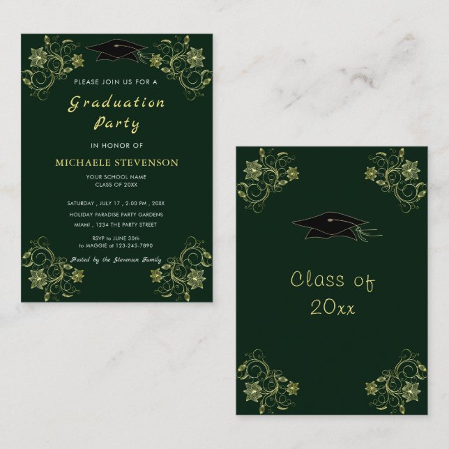 Custom Colours Gold Graduation Party Invitation (Front/Back)