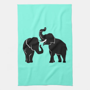 Custom Colours Kitchen Towel with Elephants Couple