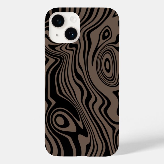Custom Colours Modern Black and Brown Art Waves Case-Mate iPhone Case (Back)