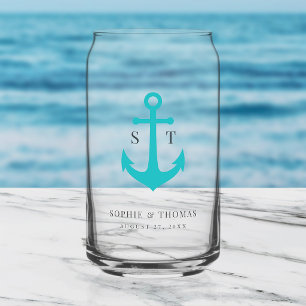 Custom Colours Monogram Anchor Wedding Can Glass