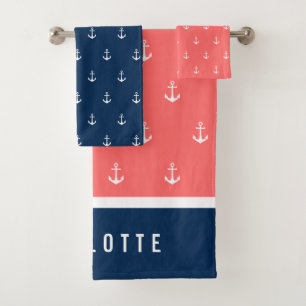 Custom Colours Nautical Anchor Bath Towel Set