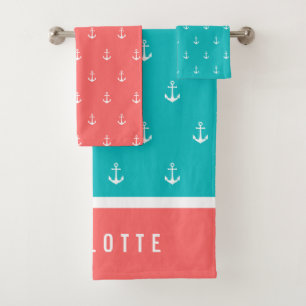 Custom Colours Nautical Anchor Bath Towel Set