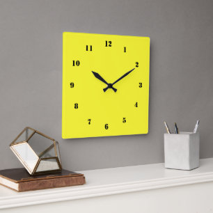 Custom Colours Number Font Modern Yellow Wall Cloc Square Wall Clock