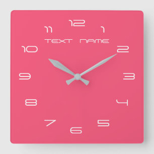 Custom Colours Numbers Font Personalised Text Pink Square Wall Clock