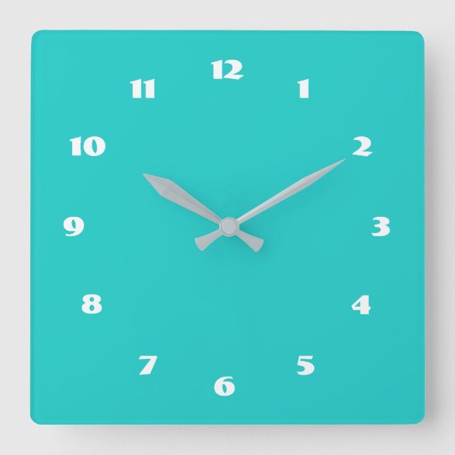 Custom Colours Numbers Font Personalised Turquoise Square Wall Clock (Front)