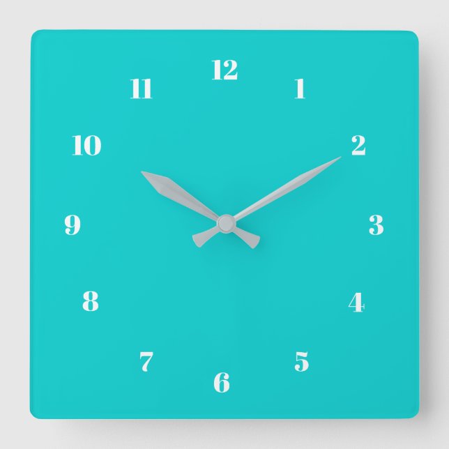 Custom Colours Numbers Font Turquoise Wall Clock (Front)