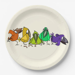 Custom Colours Paper Plates with Funny Birds 