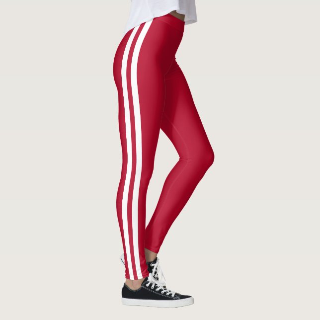 Custom Colours Red Leggings Two Side White Stripe (Right)
