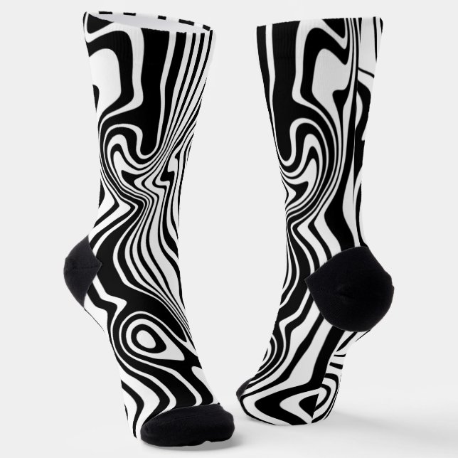 Custom Colours Socks Black White Abstract Waves  (Angled)
