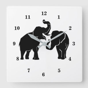 Custom Colours Wall Clock - Couple Elephants Famil