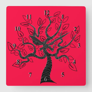 Custom Colours Wall Clock with Tree of Life - Red