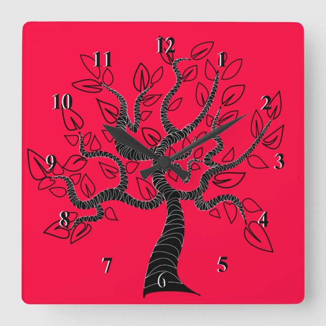 Custom Colours Wall Clock with Tree of Life - Red (Front)