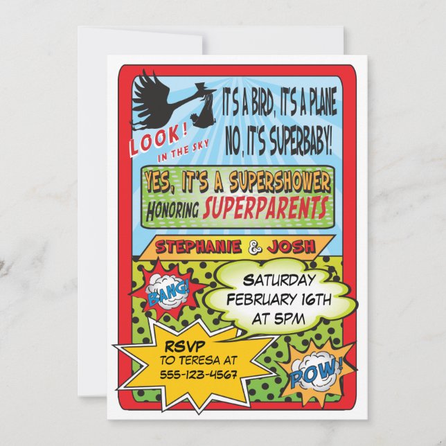 Custom Comic Book Baby Shower Invitations (Front)