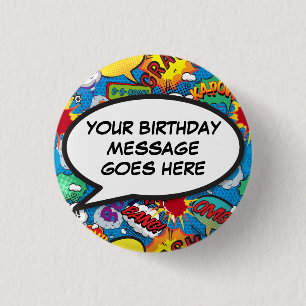 Custom Comic Book Birthday Party Favour Blue 3 Cm Round Badge