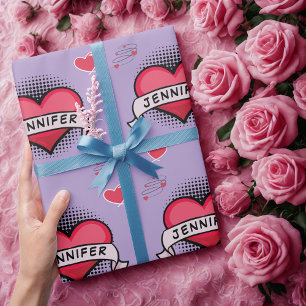Custom comic book style purple heart gifts  wrapping paper