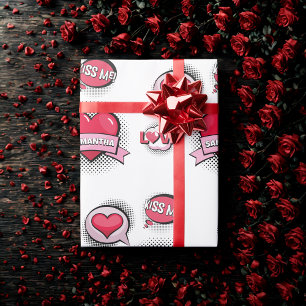 Custom comic book style red and black heart gifts wrapping paper