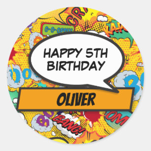 Custom Comic Book Superhero Birthday Party Classic Round Sticker