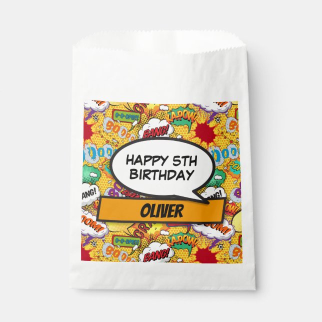 Custom Comic Book Superhero Birthday Party Favour Bag (Front)