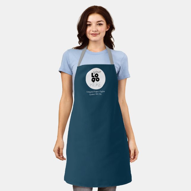 Custom Company Black Logo on Teal Staff Uniform Apron (Worn)