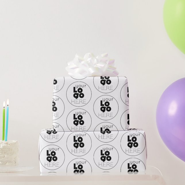 Custom Company Black Logo Pattern on White Gift Wrapping Paper (Party Gifts)