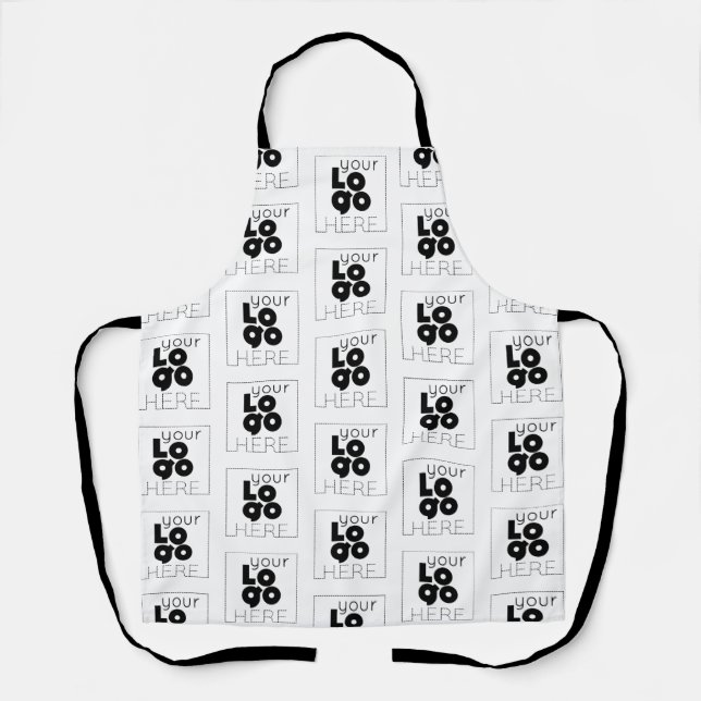 Custom Company Black Logo Pattern on White Staff Apron (Front)