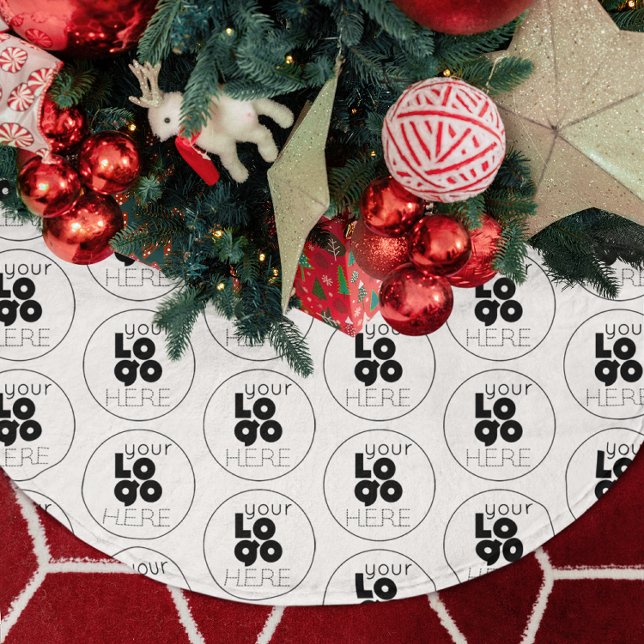 Custom Company Black Logo Pattern on White Xmas Brushed Polyester Tree Skirt (Creator Uploaded)