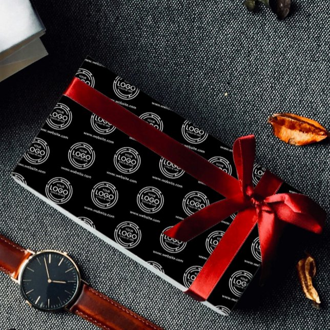 Custom Company Branded Black Business Logo  Wrapping Paper (business wrapping paper logo your logo here company gift promo)