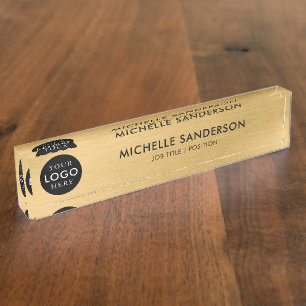 Custom Company Business Gold Logo Employee Staff Nameplate