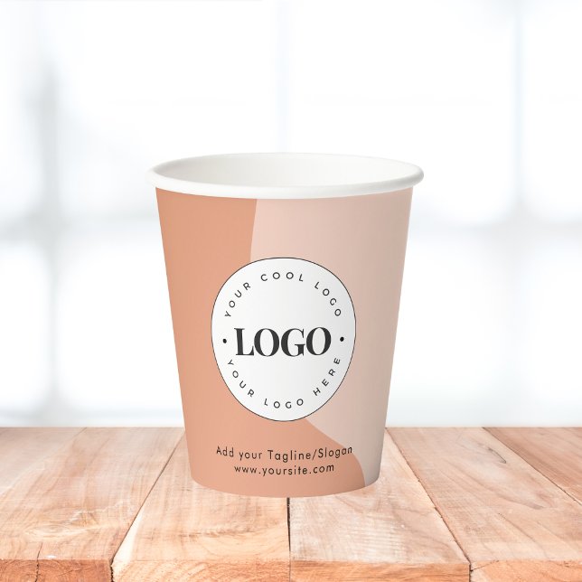 Custom Company Business Logo Peach Boho Waves Paper Cups (Creator Uploaded)