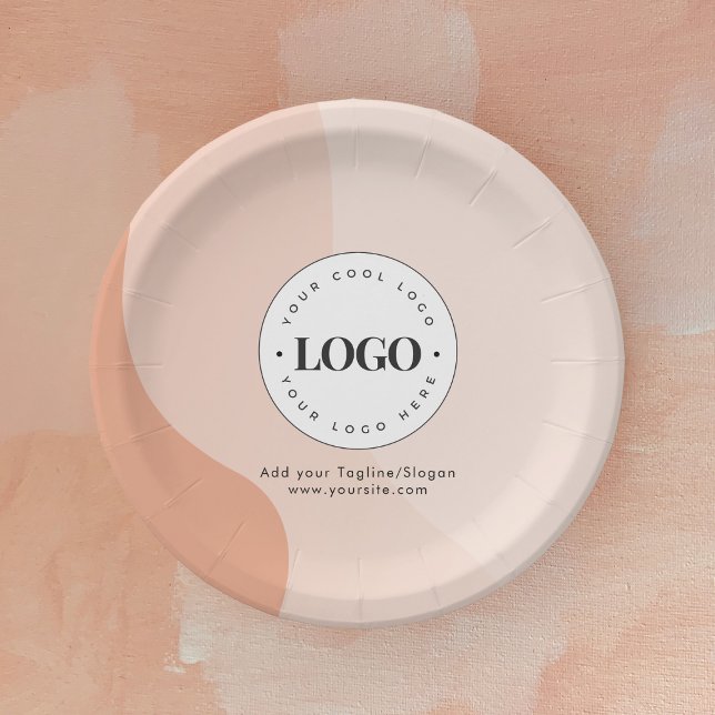 Custom Company Business Logo Peach Boho Waves  Paper Plate (Creator Uploaded)