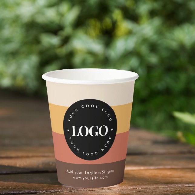 Custom Company Business Logo Retro Stripes 60s 70s Paper Cups (Creator Uploaded)