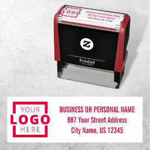 Custom Company Business Logo Return Address Red Self-inking Stamp