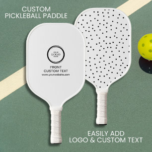 Custom Company Business Logo Text Black Polka Dot Pickleball Paddle