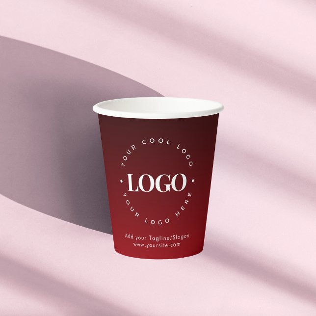 Custom Company Business Logo Text Red Ombre Party Paper Cups (Creator Uploaded)