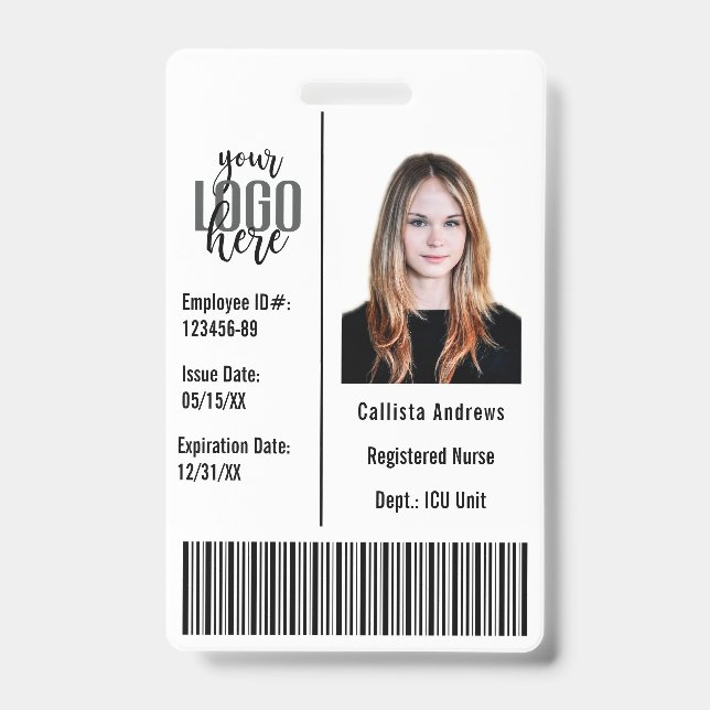 Custom Company Employee Photo Name Barcode Logo ID Badge (Front)