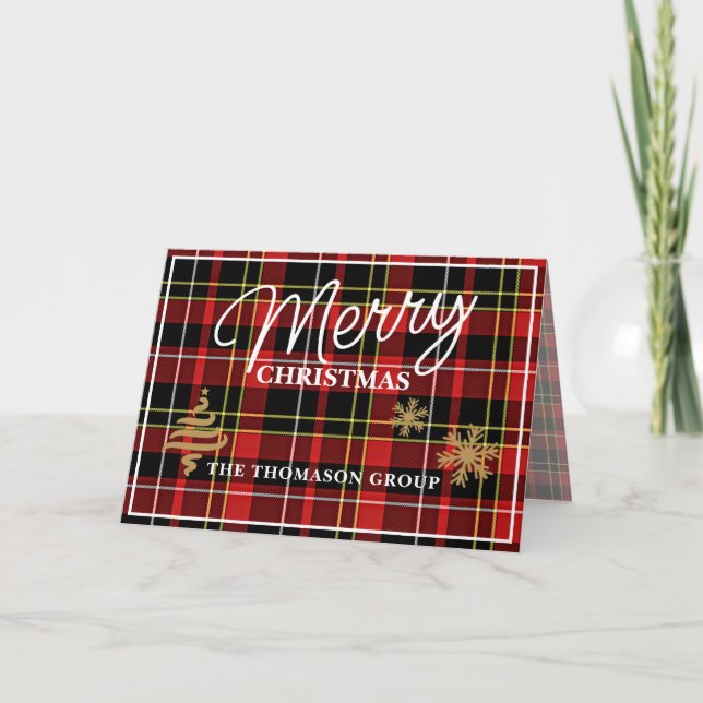 Custom Company Greeting Classic Tartan Pattern Holiday Card (Front)