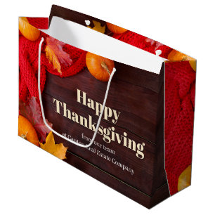 Custom Company Happy Thanksgiving Pumpkin Large Gift Bag