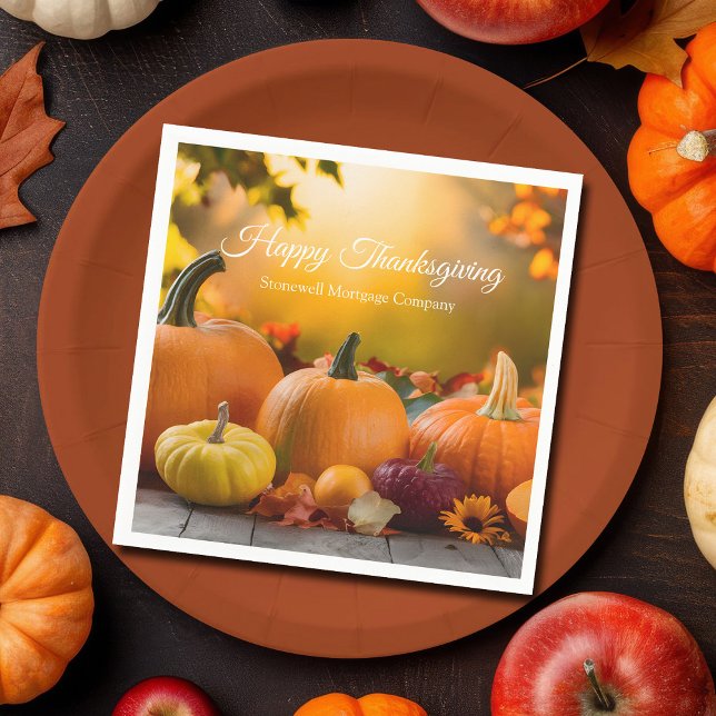 Custom Company Happy Thanksgiving Pumpkin Party Napkin (Creator Uploaded)