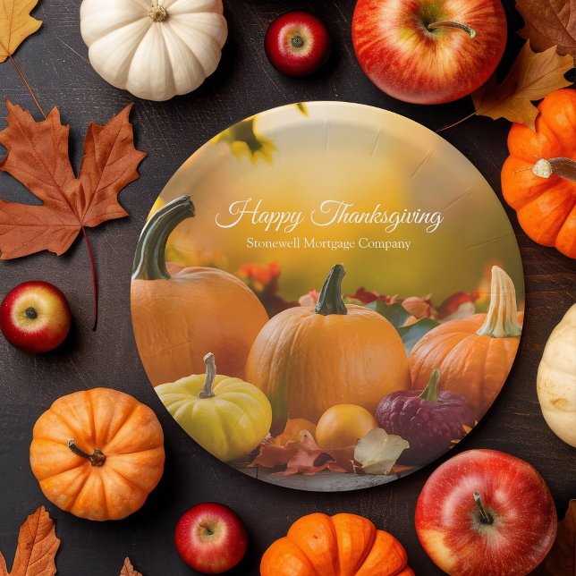 Custom Company Happy Thanksgiving Pumpkin Party Paper Plate (Creator Uploaded)