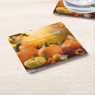 Custom Company Happy Thanksgiving Pumpkin Party Square Paper Coaster