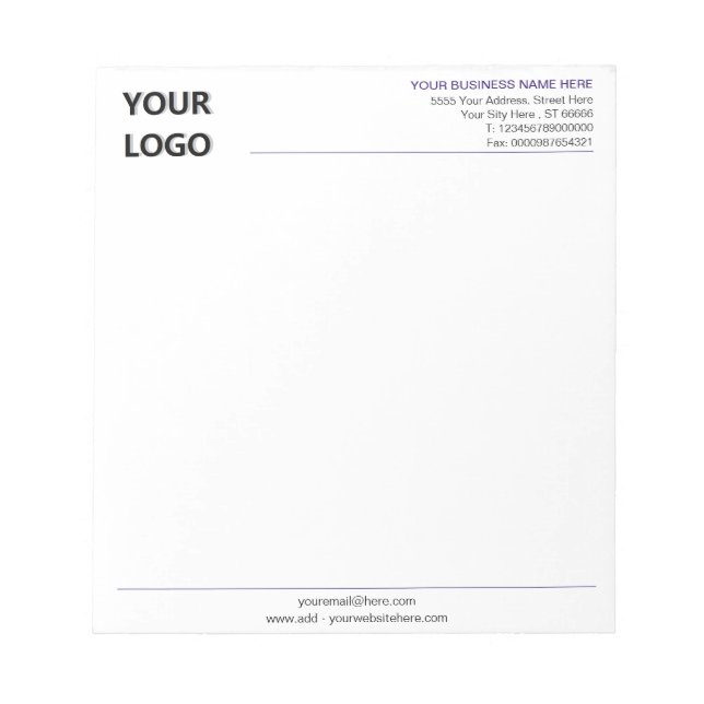 Custom Company Logo Address Info Business Notepad (Front)