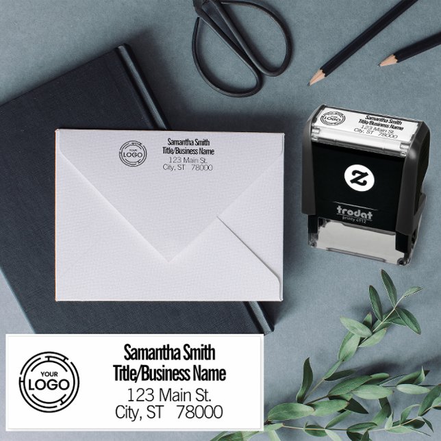 Custom Company Logo Address Self-inking Stamp (Business Logo Self Inking Stamp)