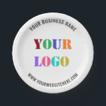 Custom Company Logo and Text Business Paper Plates<br><div class="desc">Custom Colours and Fonts - Create Your Own Design Unique Personalised Paper Party Plates example Logo or Photo / QR Code and Name Website ot Costom Text Branded Promotional Business or Modern Wedding / Party Paper Plates template / Supplies Tableware Home Living Corporate Gifts / Promotional Products - Add Your...</div>