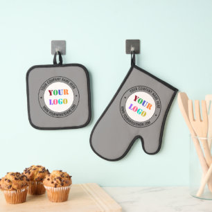 Custom Company Logo and Text Business Promotional Oven Mitt & Pot Holder Set