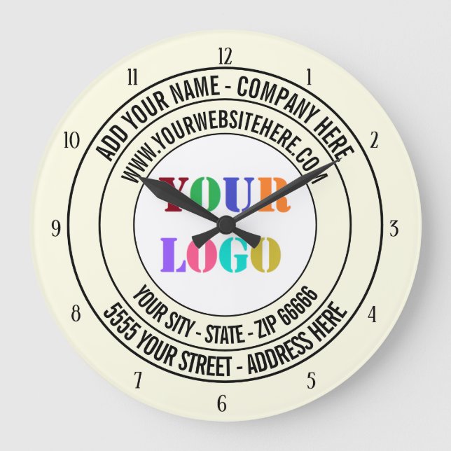 Custom Company Logo and Text Round Clock Template (Front)