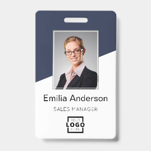 Custom Company Logo Bar Code Employee Photo Blue ID Badge