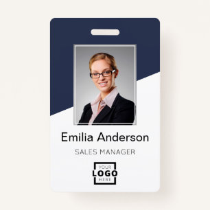 Custom Company Logo Bar Code Employee Photo Blue ID Badge