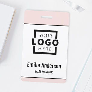Custom Company Logo Bar Code Employee Photo Blush ID Badge