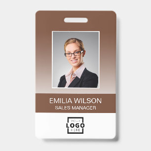 Custom Company Logo Bar Code Employee Photo Brown ID Badge