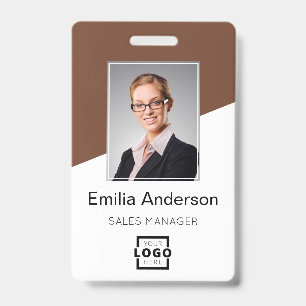 Custom Company Logo Bar Code Employee Photo Brown ID Badge